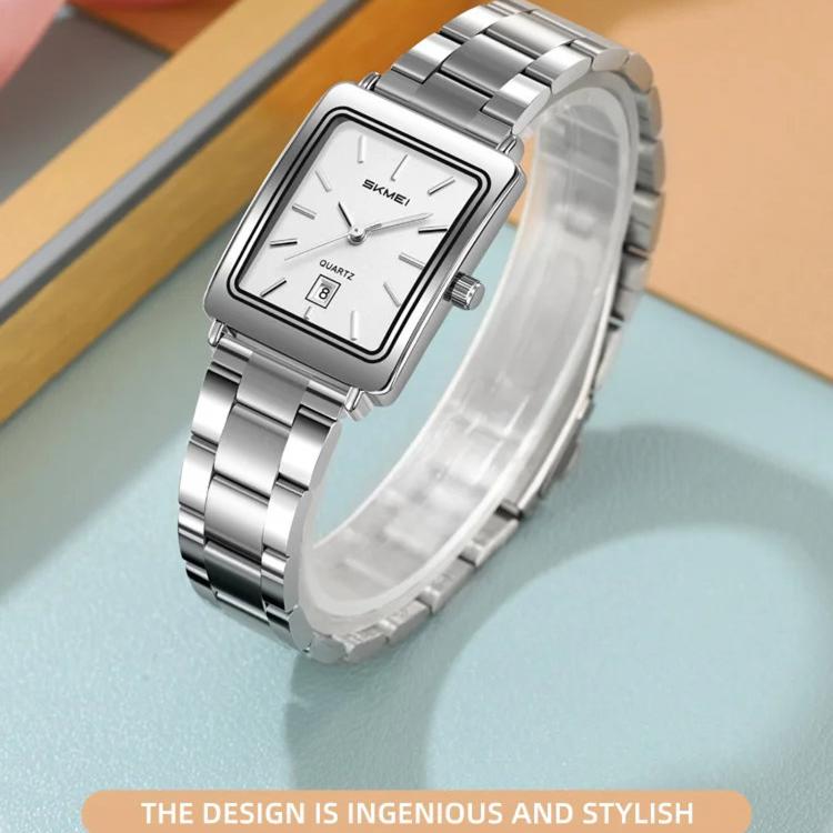SKMEI 2566 Women Vintage Steel-Strap Business Watch 30m Water-Resistant Daily-Use Calendar Quartz Watch
