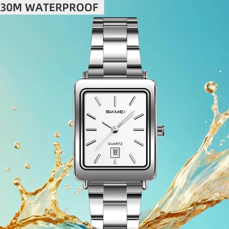 SKMEI 2566 Women Vintage Steel-Strap Business Watch 30m Water-Resistant Daily-Use Calendar Quartz Watch