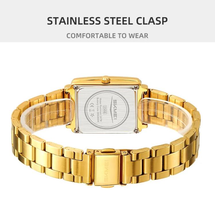 SKMEI 2566 Women Vintage Steel-Strap Business Watch 30m Water-Resistant Daily-Use Calendar Quartz Watch