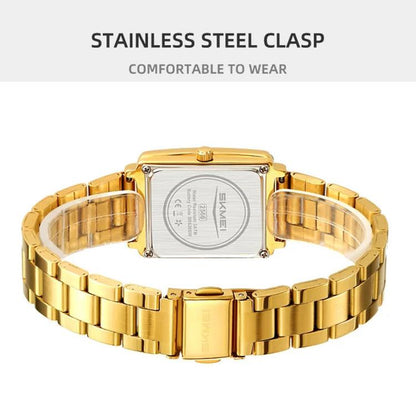 SKMEI 2566 Women Vintage Steel-Strap Business Watch 30m Water-Resistant Daily-Use Calendar Quartz Watch