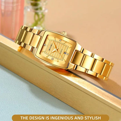 SKMEI 2578 Women Stainless Steel Business Watch Vintage Square 30m Life Water-Resistant Quartz Watch
