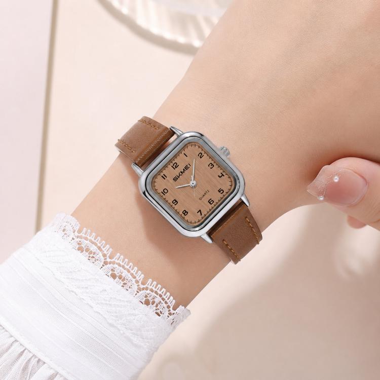 SKMEI 2579 Square Ladies Quartz Watch Leather Strap Watch