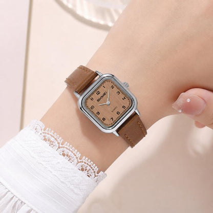 SKMEI 2579 Square Ladies Quartz Watch Leather Strap Watch