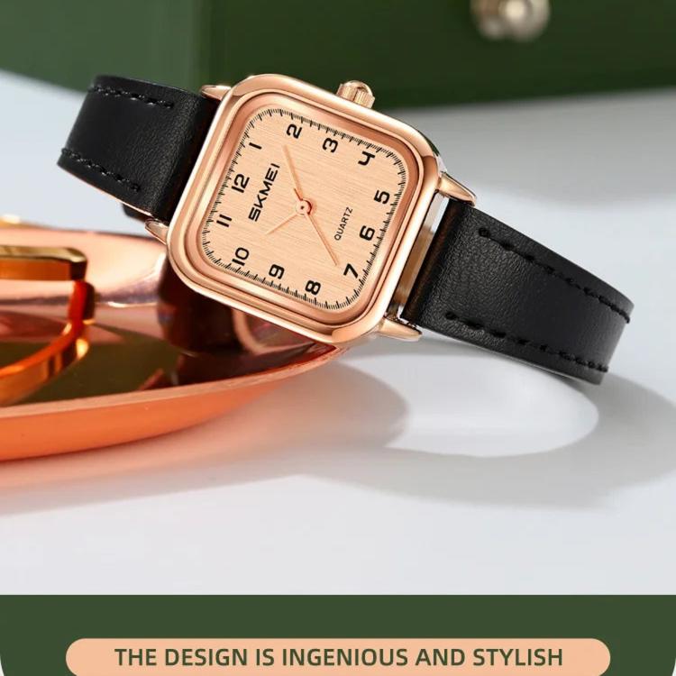 SKMEI 2579 Square Ladies Quartz Watch Leather Strap Watch