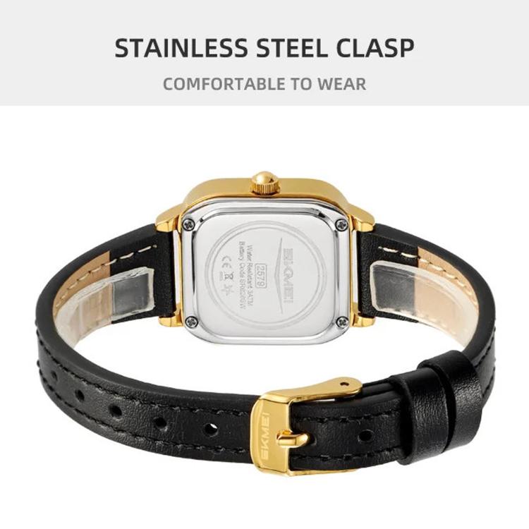SKMEI 2579 Square Ladies Quartz Watch Leather Strap Watch