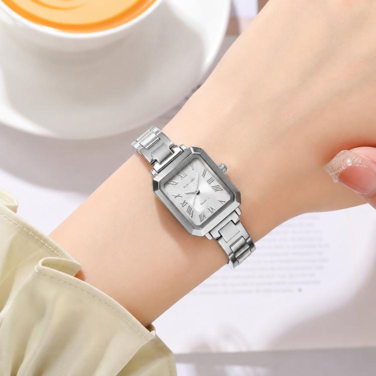 SKMEI 2582 Elegant Ladies Square Watch Stainless Steel Strap 30m Life Waterproof Quartz Watch