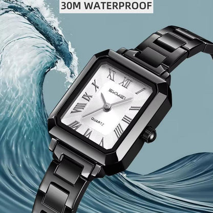 SKMEI 2582 Elegant Ladies Square Watch Stainless Steel Strap 30m Life Waterproof Quartz Watch
