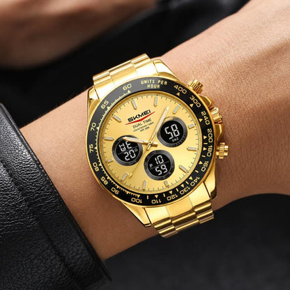 SKMEI 2587 Men Stainless Steel Strap Triple-Dial Chronograph 30M Life Waterproof Digital Watch