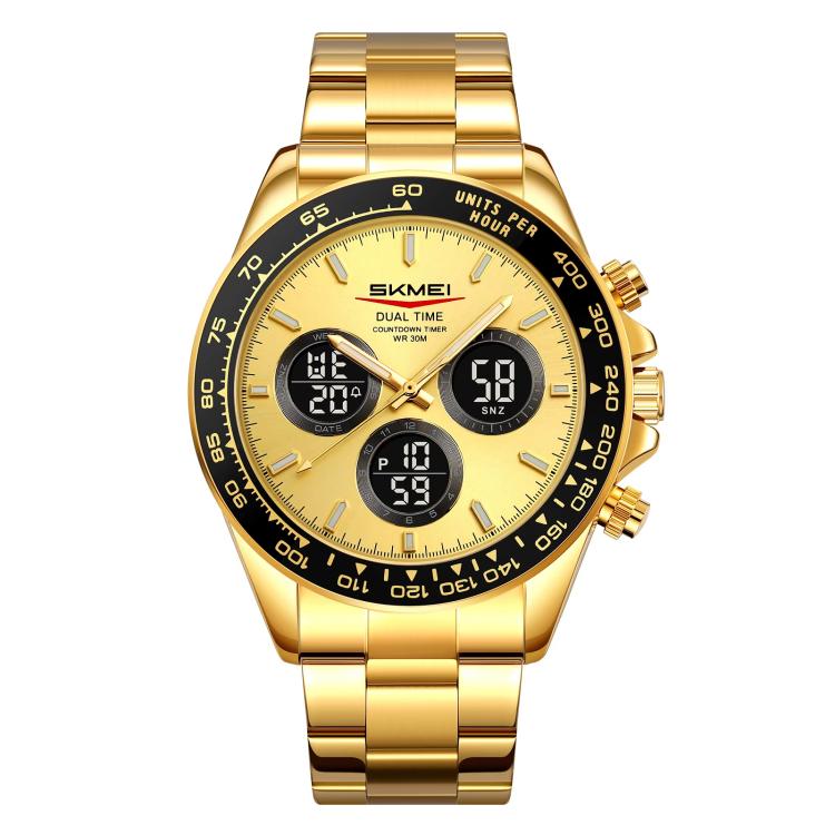 SKMEI 2587 Men Stainless Steel Strap Triple-Dial Chronograph 30M Life Waterproof Digital Watch