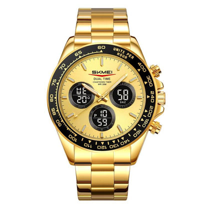 SKMEI 2587 Men Stainless Steel Strap Triple-Dial Chronograph 30M Life Waterproof Digital Watch