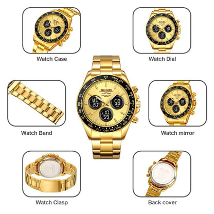 SKMEI 2587 Men Stainless Steel Strap Triple-Dial Chronograph 30M Life Waterproof Digital Watch