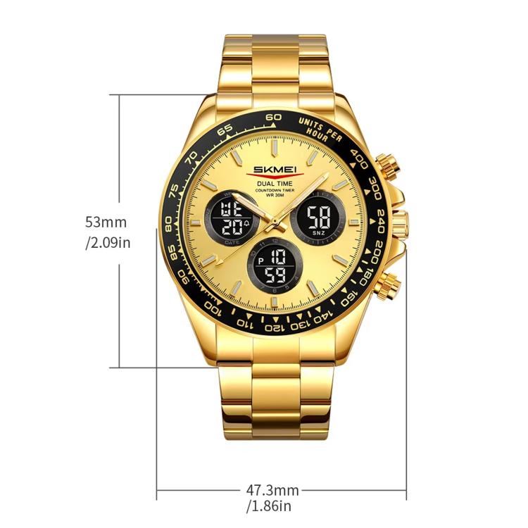 SKMEI 2587 Men Stainless Steel Strap Triple-Dial Chronograph 30M Life Waterproof Digital Watch