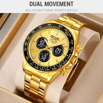 SKMEI 2587 Men Stainless Steel Strap Triple-Dial Chronograph 30M Life Waterproof Digital Watch