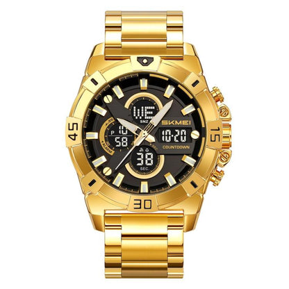SKMEI 2593 Men Dual-Display Sports Watch Stainless Steel Strap Luminous 30M Life Water-Resistant Watch