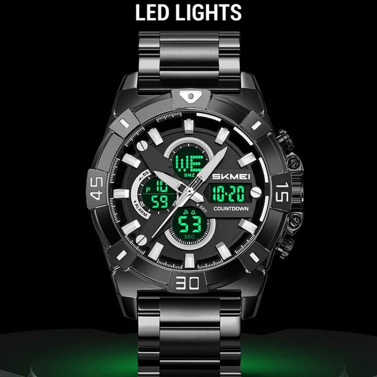 SKMEI 2593 Men Dual-Display Sports Watch Stainless Steel Strap Luminous 30M Life Water-Resistant Watch
