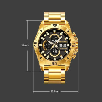 SKMEI 2593 Men Dual-Display Sports Watch Stainless Steel Strap Luminous 30M Life Water-Resistant Watch