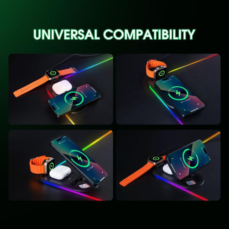 3 In 1 Magnetic Wireless Charging Station RGB Mouse Pad 15W Fast Wireless Charger Desk Mat For Phone, Watch, AirPods