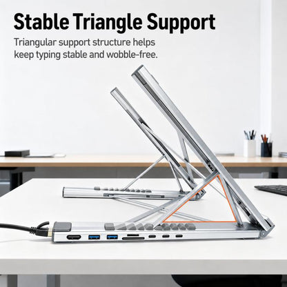 8-In-1 Laptop Stand With USB-C Hub Laptop Riser With Gigabit Ethernet, 4K HDMI, 2 USB 3.0, SD/TF, 100W PD, Foldable Portable Docking Station