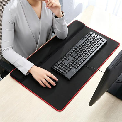 Large Integrated Wrist Rest Mouse Pad & Desk Mat, Office Gaming Wrist Support Keyboard Hand Rest, Large Black, Large Black Red Side
