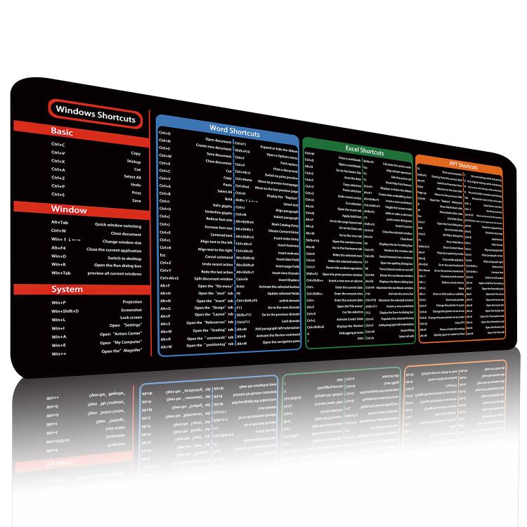 Large Shortcut Keys Mouse Pad Multi-Language Options Available Fray-Free Stitched Edges Keyboard Pad, 300x600x2mm, 300x600x3mm, 300x800x2mm, 300x800x3mm, 300x800x4mm