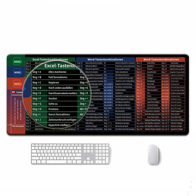 Large Shortcut Keys Mouse Pad Multi-Language Options Available Fray-Free Stitched Edges Keyboard Pad, 300x600x2mm, 300x600x3mm, 300x800x2mm, 300x800x3mm, 300x800x4mm
