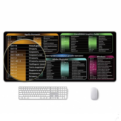 Large Shortcut Keys Mouse Pad Multi-Language Options Available Fray-Free Stitched Edges Keyboard Pad, 300x600x2mm, 300x600x3mm, 300x800x2mm, 300x800x3mm, 300x800x4mm