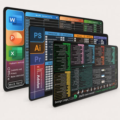 Large Shortcut Keys Mouse Pad Multi-Language Options Available Fray-Free Stitched Edges Keyboard Pad, 300x600x2mm, 300x600x3mm, 300x800x2mm, 300x800x3mm, 300x800x4mm