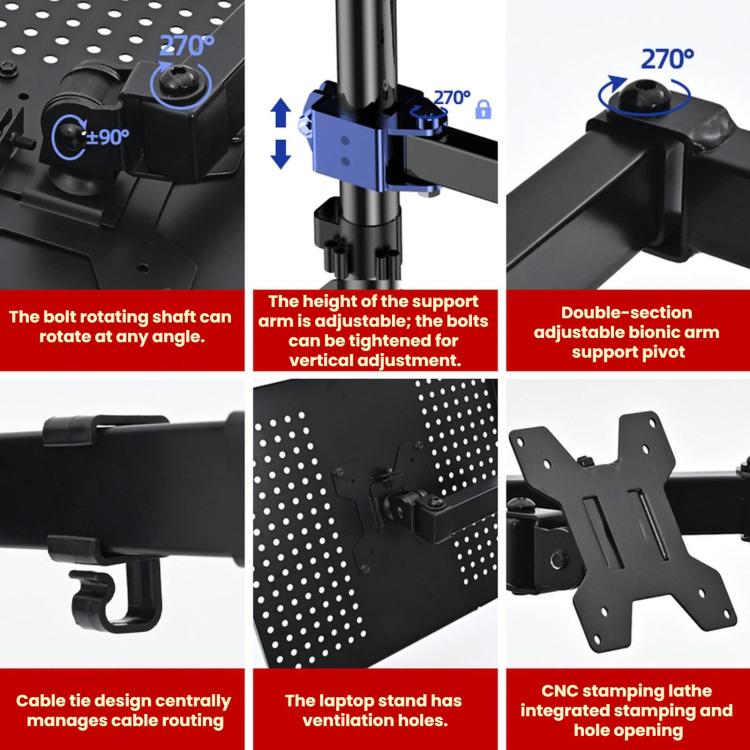 10-32 Inch Computer Monitor Desktop Tray Clip Adjustable Cantilever Stand, ZX-MT012N