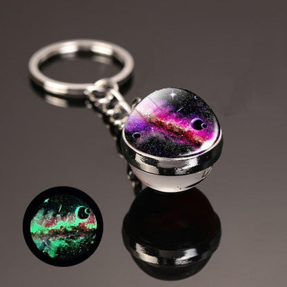3D Galaxy Crystal Ball Keychain Glow in the Dark Planet Pendant Luminous Cosmic Starry Sky Pocket Keyring for Car Keys, Backpack