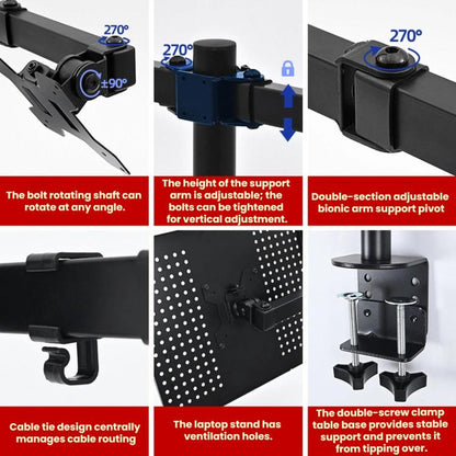 Laptop Monitor Dual-Arm Rotating Clamp Desktop Stand, ZX-MT025
