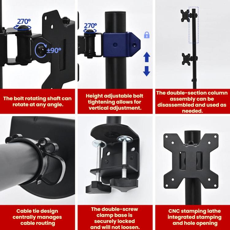 Dual-screen Monitor Mount No-drill Rotating Stand Height Adjustable Base, ZX-MT028