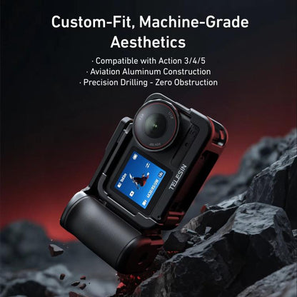 TELESIN StreetGrip Kit For DJI Osmo Action 5 Pro/4/3 Aluminum Alloy Camera Cage Hand Grip Rig, For DJI Osmo Action 5 Pro/4/3