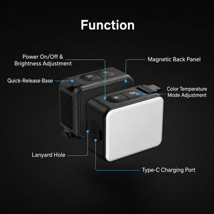 For DJI Action 5 Pro/4/3 TELESIN Quick-Release Mini Vlog Fill Light, IPX5 Waterproof Magnetic LED Video Light With 3 Color Temps, For DJI Action 5 Pro/4/3