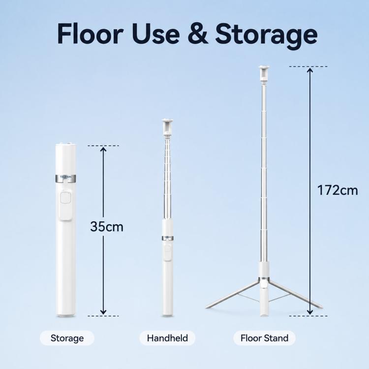 TELESIN 1.7m Auto-Opening Tripod Selfie Stick with Magnetic Remote, Ground-Triggered Phone Tripod Stand with Cold Shoe Mount, P1-TSS-002
