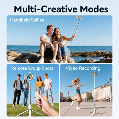 TELESIN 1.7m Auto-Opening Tripod Selfie Stick with Magnetic Remote, Ground-Triggered Phone Tripod Stand with Cold Shoe Mount, P1-TSS-002