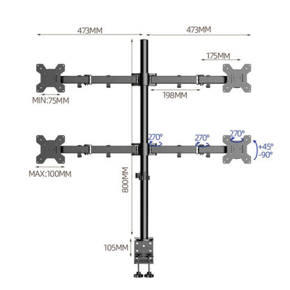 10-32 Inch 4-Screen Desktop Monitor Mount With Mechanical Arm, ZX-MT044