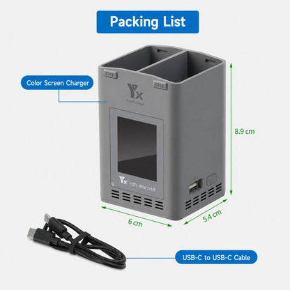YX 100W Dual Charger with Color LCD Screen for DJI Mini 5/4/3 Pro Smart Flight Battery Charging Hub, Mini Color Two-Way 100W