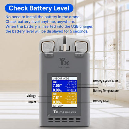 YX 100W Dual Charger with Color LCD Screen for DJI Mini 5/4/3 Pro Smart Flight Battery Charging Hub, Mini Color Two-Way 100W