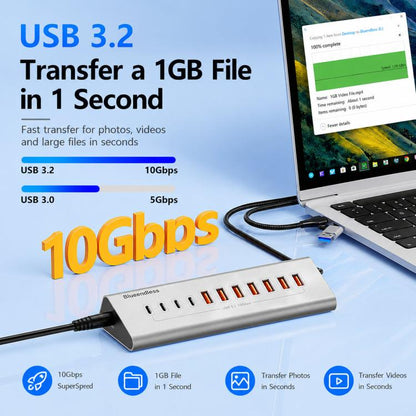 Blueendless TYPE-C Splitter 10Gbps Braided Cable Extension Hub, 15W USB3.2 x 4, 15W USB3.2 x 3+SD/TF3.0, 15W USB3.2 x 4+TYPE-C3.2 x 2+SD/TF3.0, 15W USB3.2 x 4+TYPE-C3.2 x 3, 36W USB3.2 x 7+TYPE-C3.2 x 3