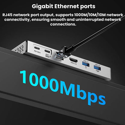 Blueendless Desktop Type-C Docking Station With 4K 60Hz Gigabit Ethernet USB 3.2 Ports, 14 in 1 Gray