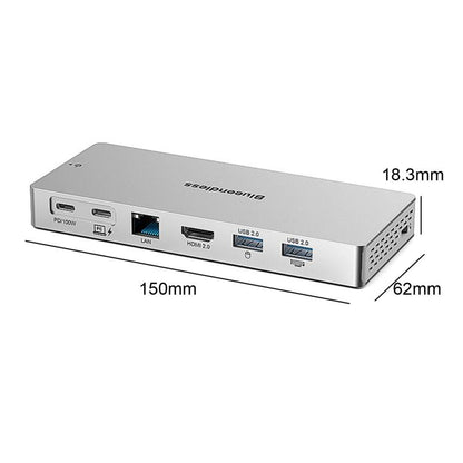 Blueendless Desktop Type-C Docking Station With 4K 60Hz Gigabit Ethernet USB 3.2 Ports, 14 in 1 Gray