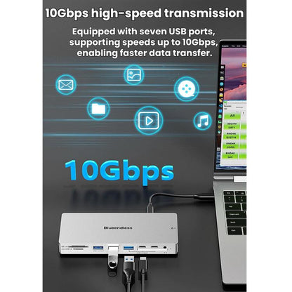 Blueendless Desktop Type-C Docking Station With 4K 60Hz Gigabit Ethernet USB 3.2 Ports, 14 in 1 Gray