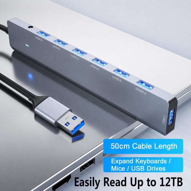 USB 3.0 Hub High Speed 7-Port Expander Aluminum Alloy Splitter With Independent DC 3.5mm Power Supply, ADS-313A