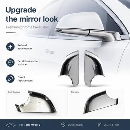 For 2017-2022 Tesla Model 3 Electroplated Rearview Mirror Back Cover 2287.3006, Left, Right