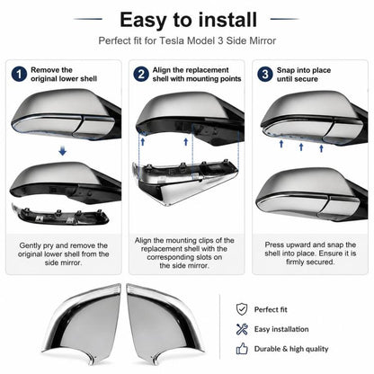 For 2017-2022 Tesla Model 3 Electroplated Rearview Mirror Back Cover 2287.3006, Left, Right