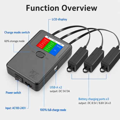 YX 3-Way Smart Charger with LCD Display For DJI Mini 5 Pro / Mini 4 Pro / Mini 3 Pro / Mini 3 Multi Battery Charging Hub, US Plug, EU Plug, UK Plug, AU Plug
