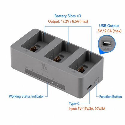 For DJI Avata 360 YX PD 100W Parallel Charger 3-Way Fast Charging Hub With Battery Storage Mode, 3-Way