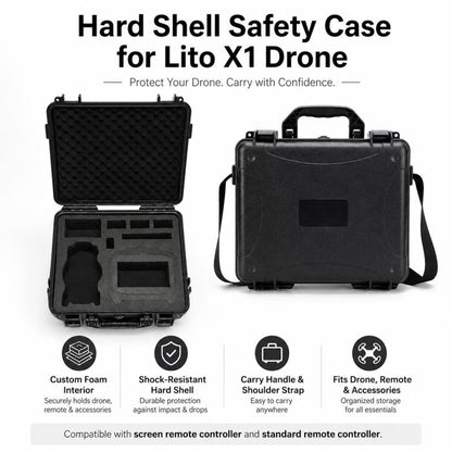 For DJI Lito 1 / X1 Drone Shockproof Safety Case Outdoor Portable Waterproof Storage B, Black No Shoulder Strap, Black With Shoulder Strap