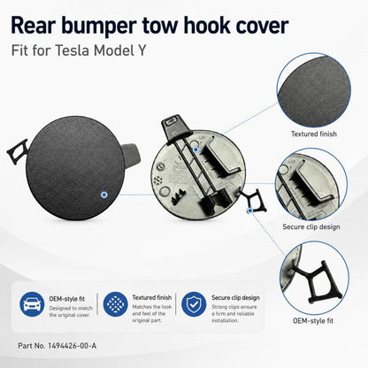 For 2020-2023 Tesla Model Y Rear Bumper Trailer Cover 1494426-00-A, 1494426-00-A