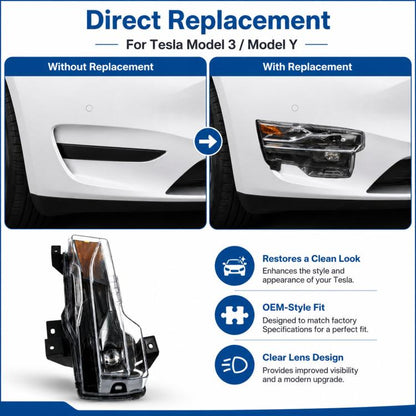 For 2021-2023 Tesla Model 3 / Y US Front Fog Lights Daytime Running Lights 1077391-00-E / 1077392, Left, Right